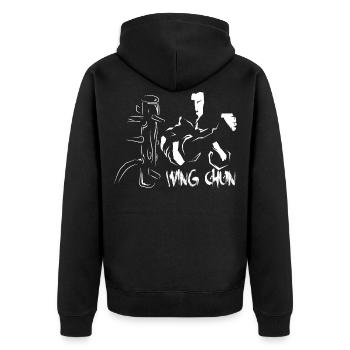 Wing chun Wingtsun - Unisex Premium Bio Zip Hoodie - Schwarz - Hinten - Nico (187cm)