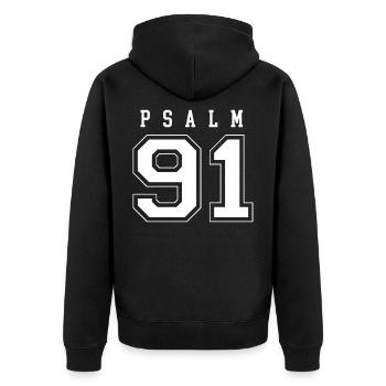 psalm 91 - Unisex Premium Organic Zip Hoodie - black - Back - Nico (187cm)