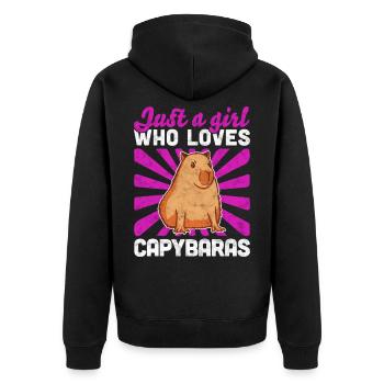 Mädchen das Capybaras liebt Wasserschwein Spruch - Unisex Premium Bio Zip Hoodie - Schwarz - Hinten - Nico (187cm)