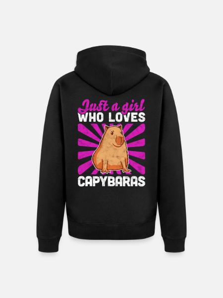 Mädchen das Capybaras liebt Wasserschwein Spruch - Premium økologisk unisex-hættejakke - sort