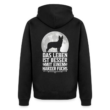 Leben mit Harzer Fuchs Hütehund Besitzer Spruch - Unisex Premium Bio Zip Hoodie - Schwarz - Hinten - Nico (187cm)
