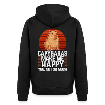 Capybaras machen glücklich Wasserschwein Spruch - Unisex Premium Bio Zip Hoodie - Schwarz - Hinten - Nico (187cm)
