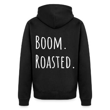 boom roasted beaten won roasted gambler - Unisex Premium Organic Zip Hoodie - black - Back - Nico (187cm)