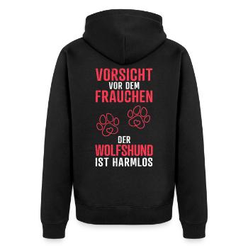 Irischer Wolfshund Frauchen Windhund Spruch - Unisex Premium Bio Zip Hoodie - Schwarz - Hinten - Nico (187cm)