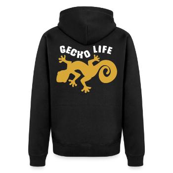 Gecko - Unisex Premium Bio Zip Hoodie - Schwarz - Hinten - Nico (187cm)