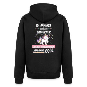 Geburtstag 10 Geburtstag Einhorn Spruch Party - Unisex Premium Bio Zip Hoodie - Schwarz - Hinten - Nico (187cm)