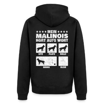 Malinois Hundetricks Schäferhund Belgien Geschenk - Unisex Premium Bio Zip Hoodie - Schwarz - Hinten - Nico (187cm)
