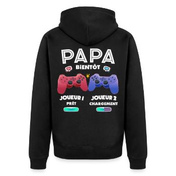 Papa Bientôt Annonce Grossesse Futur Père Gamer - Veste à capuche bio Premium Unisexe - noir - Dos - Nico (187cm)