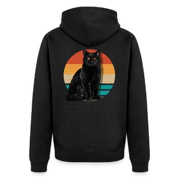 Black Cat Vintage - Unisex Premium Bio Zip Hoodie - Schwarz - Hinten - Nico (187cm)