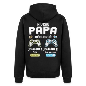 Niveau Papa Annonce Grossesse Futur Père Gamer - Veste à capuche bio Premium Unisexe - noir - Dos - Nico (187cm)