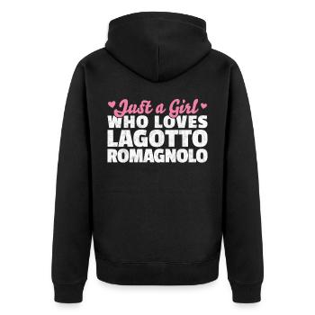 Girl the Lagotto Romagnolo loves saying - Unisex Premium Organic Zip Hoodie - black - Back - Nico (187cm)
