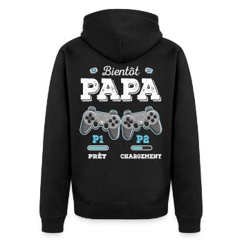 Bientôt Papa Annonce Grossesse Futur Père Gamer - Veste à capuche bio Premium Unisexe - noir - Dos - Nico (187cm)