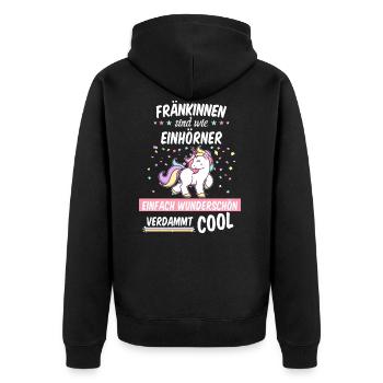 Franken Franke Fränkin Fränkisch Einhorn Spruch - Unisex Premium Bio Zip Hoodie - Schwarz - Hinten - Nico (187cm)