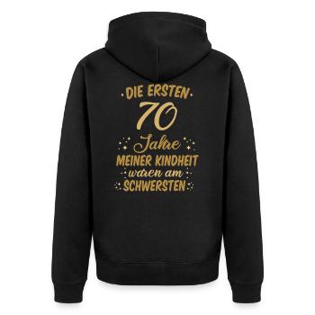 Geburtstag 70 Geburtstag Kindheit Spruch Party - Unisex Premium Bio Zip Hoodie - Schwarz - Hinten - Nico (187cm)