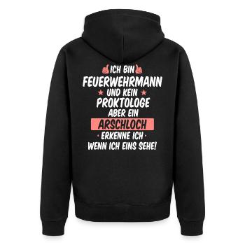 Feuerwehrmann Feuerwehr Spruch Notruf Beruf - Unisex Premium Bio Zip Hoodie - Schwarz - Hinten - Nico (187cm)