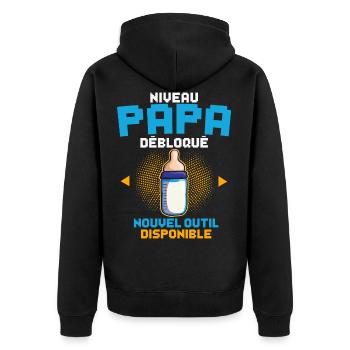 Niveau Papa Annonce Grossesse Futur Père Gamer - Veste à capuche bio Premium Unisexe - noir - Dos - Nico (187cm)