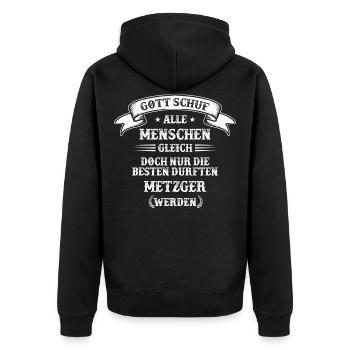 Metzger Fleischer Metzgerin Metzgerei Spruch - Unisex Premium Bio Zip Hoodie - Schwarz - Hinten - Nico (187cm)