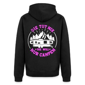 She doesn't do anything she just wants to camp Camping Womo Spruc - Unisex Premium Organic Zip Hoodie - black - Back - Nico (187cm)