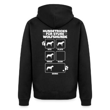 Irischer Wolfshund Hundetricks Windhund Geschenk - Unisex Premium Bio Zip Hoodie - Schwarz - Hinten - Nico (187cm)