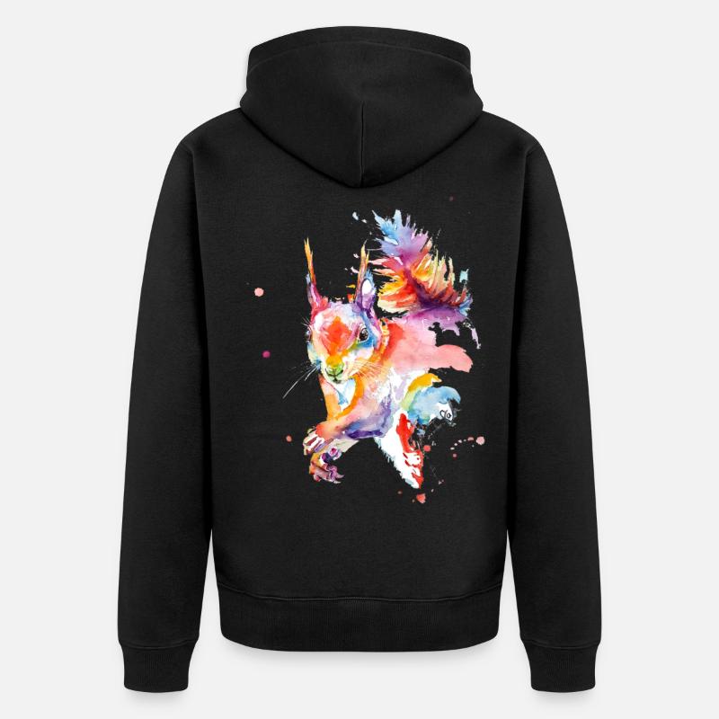 Buntes Aquarell Eichhörnchen - Unisex Premium Bio Zip Hoodie - Schwarz