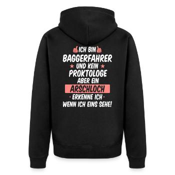 Baggern Baggerfahrer Bauarbeiter Baggern Spruch - Unisex Premium Bio Zip Hoodie - Schwarz - Hinten - Nico (187cm)