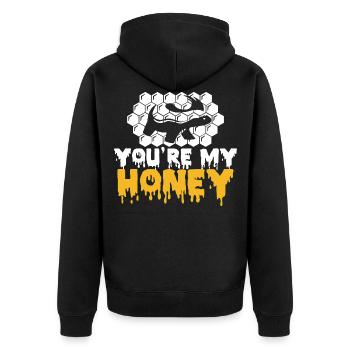 Honigdachs - Unisex Premium Bio Zip Hoodie - Schwarz - Hinten - Nico (187cm)