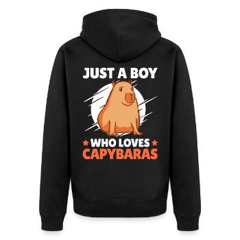 Junge der Capybaras liebt Wasserschwein Spruch - Unisex Premium Bio Zip Hoodie - Schwarz - Hinten - Nico (187cm)