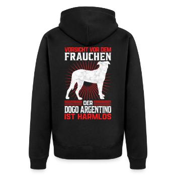 Dogo Argentino Frauchen Dogge Besitzerin Spruch - Unisex Premium Bio Zip Hoodie - Schwarz - Hinten - Nico (187cm)