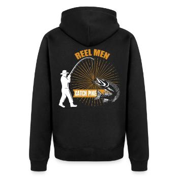 Hecht Angler Spruch zum Angeln - Unisex Premium Bio Zip Hoodie - Schwarz - Hinten - Nico (187cm)