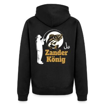 Angler Zander König - Unisex Premium Bio Zip Hoodie - Schwarz - Hinten - Nico (187cm)