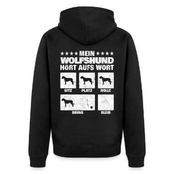 Irischer Wolfshund Hundetricks Windhund Geschenk - Unisex Premium Bio Zip Hoodie - Schwarz - Hinten - Nico (187cm)