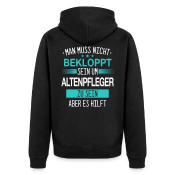Altenpfleger Pfleger Beruf Spruch Altenpflege - Unisex Premium Bio Zip Hoodie - Schwarz - Hinten - Nico (187cm)
