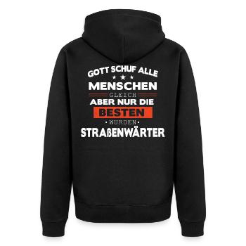 Straßenwärter Straßenarbeiter Beruf Spruch - Unisex Premium Bio Zip Hoodie - Schwarz - Hinten - Nico (187cm)