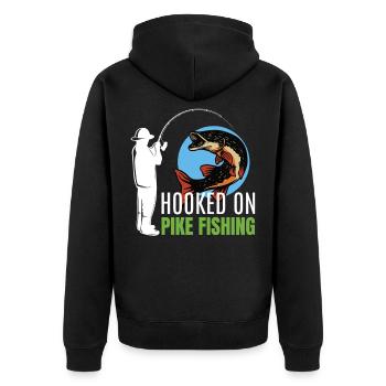 Lustiger Hechtangeln für Hecht Angler - Unisex Premium Bio Zip Hoodie - Schwarz - Hinten - Nico (187cm)