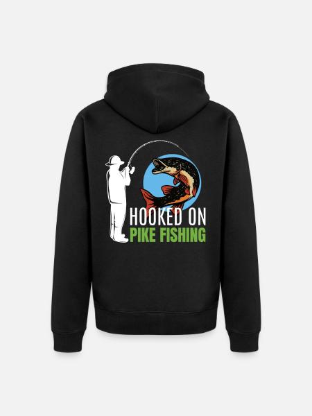 Grappige snoek die op snoekvissers vist - Uniseks Premium bio ziphoodie - zwart
