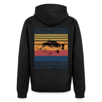 Angeln und Bier Karpfen Angler - Unisex Premium Bio Zip Hoodie - Schwarz - Hinten - Nico (187cm)