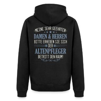 Altenpfleger Pfleger Beruf Spruch Altenpflege - Unisex Premium Bio Zip Hoodie - Schwarz - Hinten - Nico (187cm)