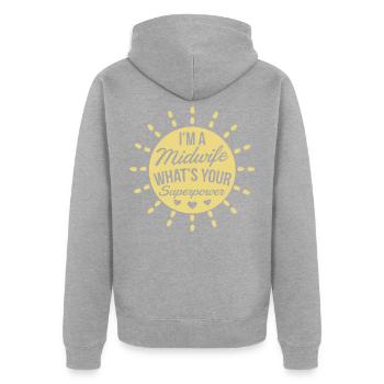 Hebamme Geburtshelfer - Unisex Premium Bio Zip Hoodie - Grau meliert - Hinten - Nico (187cm)