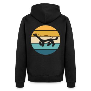 Retro Honigdachs Vintage Honigdachs - Unisex Premium Bio Zip Hoodie - Schwarz - Hinten - Nico (187cm)