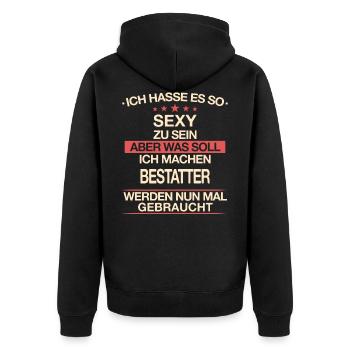 Bestatter Bestatten Totengräber Beruf Spruch - Unisex Premium Bio Zip Hoodie - Schwarz - Hinten - Nico (187cm)