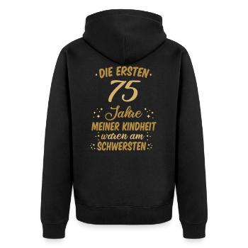 Geburtstag 75 Geburtstag Kindheit Spruch Party - Unisex Premium Bio Zip Hoodie - Schwarz - Hinten - Nico (187cm)