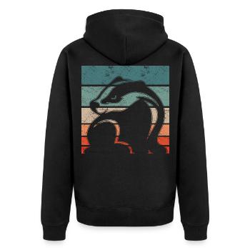 Retro Honigdachs Vintage Honigdachs - Unisex Premium Bio Zip Hoodie - Schwarz - Hinten - Nico (187cm)