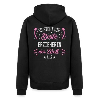 Erzieher Erzieherin Kindergärtnerin Spruch Beruf - Unisex Premium Bio Zip Hoodie - Schwarz - Hinten - Nico (187cm)