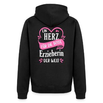 Erzieher Erzieherin Kindergärtner Spruch Beruf - Unisex Premium Bio Zip Hoodie - Schwarz - Hinten - Nico (187cm)