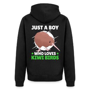 Junge der Kiwi Vogel liebt Schnepfenstrauß Spruch - Unisex Premium Bio Zip Hoodie - Schwarz - Hinten - Nico (187cm)