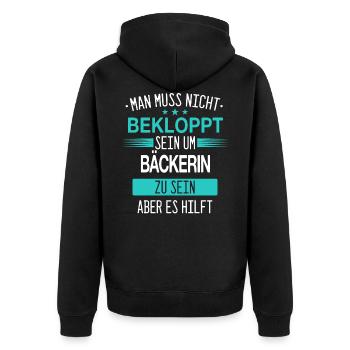 Bäcker Bäckerin Bäckerei Beruf Spruch - Unisex Premium Bio Zip Hoodie - Schwarz - Hinten - Nico (187cm)