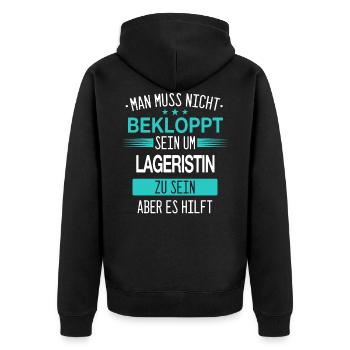 Lageristin Lagerlogistiker Logistiker Beruf Spruch - Unisex Premium Bio Zip Hoodie - Schwarz - Hinten - Nico (187cm)