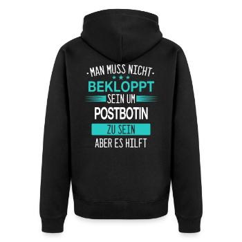 Postbotin Briefträgerin Post Paketdienst Spruch - Unisex Premium Bio Zip Hoodie - Schwarz - Hinten - Nico (187cm)