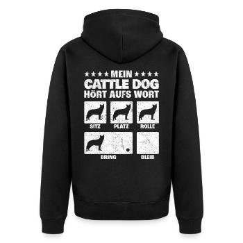 Australian Cattle Dog Hundetricks Geschenk - Unisex Premium Bio Zip Hoodie - Schwarz - Hinten - Nico (187cm)