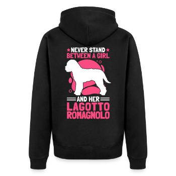 Girl with Lagotto Romagnolo Truffle Dog - Unisex Premium Organic Zip Hoodie - black - Back - Nico (187cm)